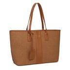 Tan Brown Woven Straw Textured Tote Bag for Women