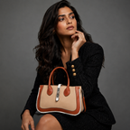 Tan Women's Dual Tone Top Handle  Handbag with Detachable Shoulder Strap