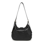 Black Embossed Floral Leather Hobo Bag for Women