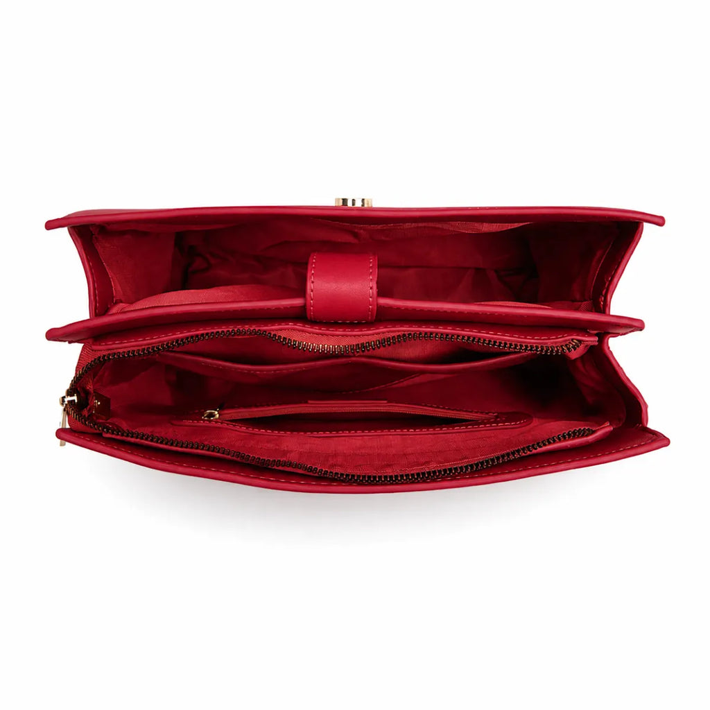 Red Structured Top Handle Handbag for Women