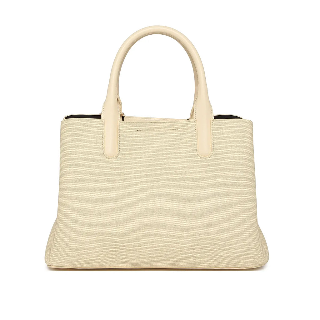 Beige Canvas Structured Handbag for Women