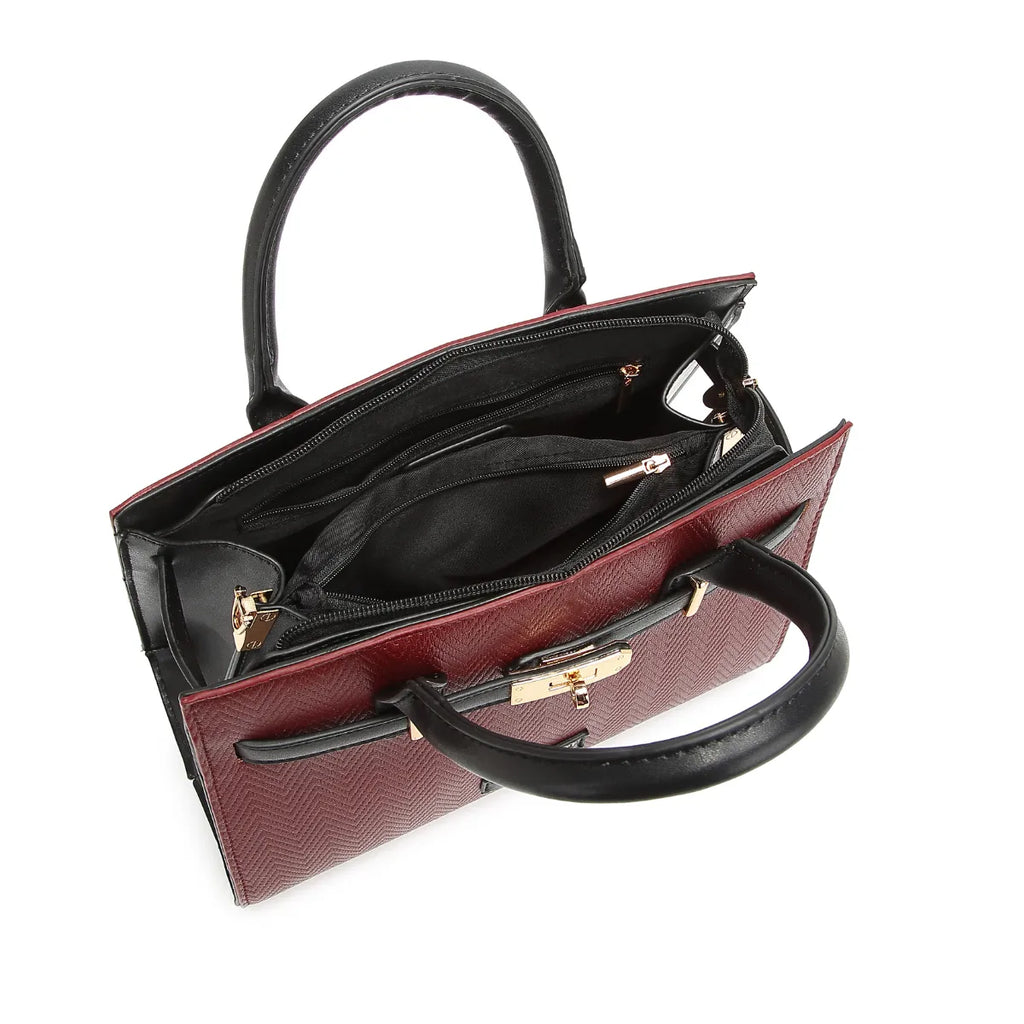 Wine Chevron Textured Handbag for Women
