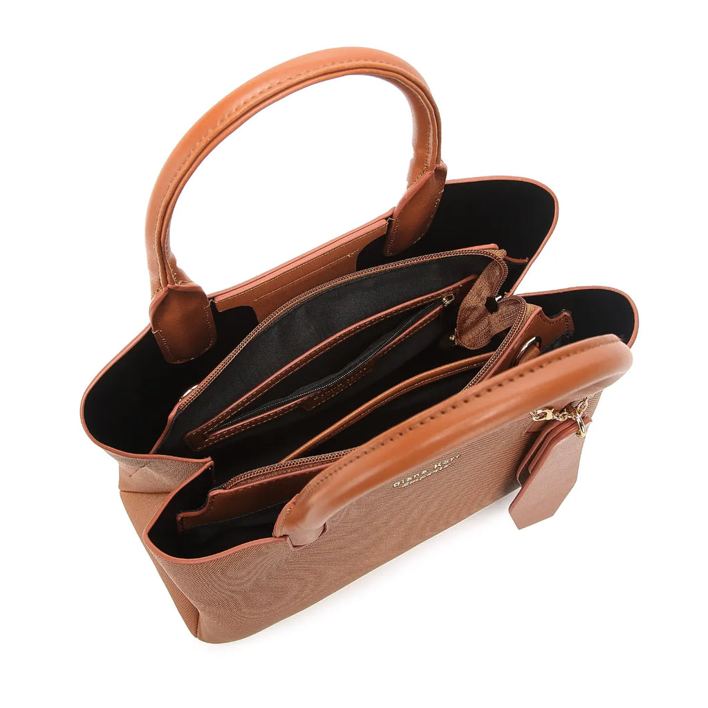 Tan Canvas Structured Handbag for Women