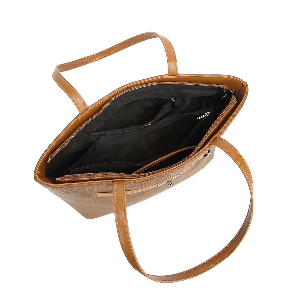 Tan Structured Shoulder Tote Bag for Women