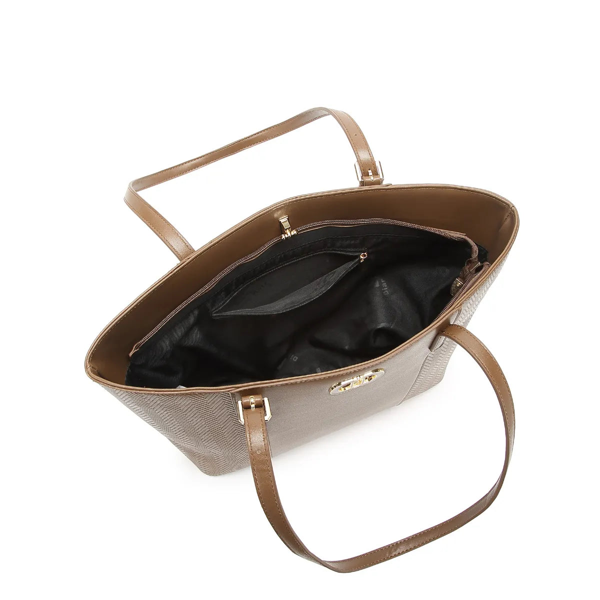 Brown Textured Panel Tote Bag for Women