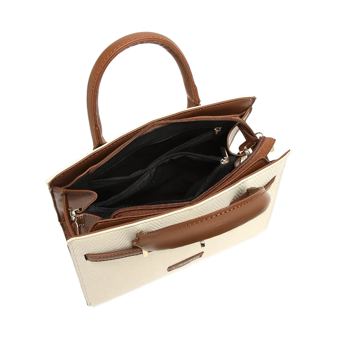 Off White Chevron Textured Handbag for Women