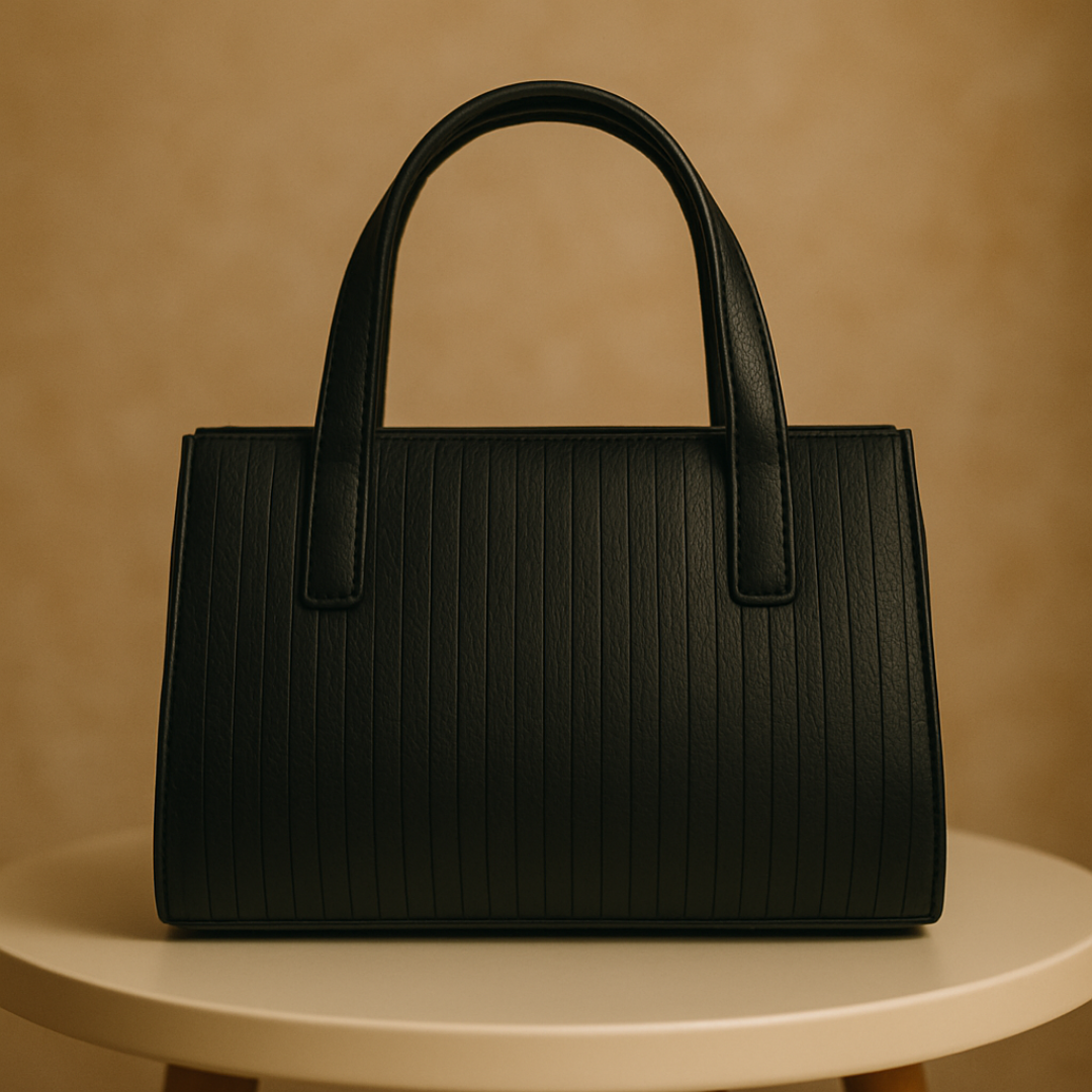 Elara Textura Classic Black Tote HandBag for Women-Premium PU Leather Elegant Handbag