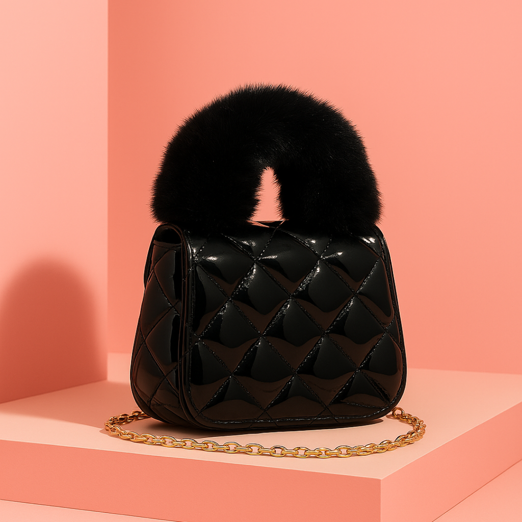 Noiré Luxe Quilted Fur Handle Handbag for Girls