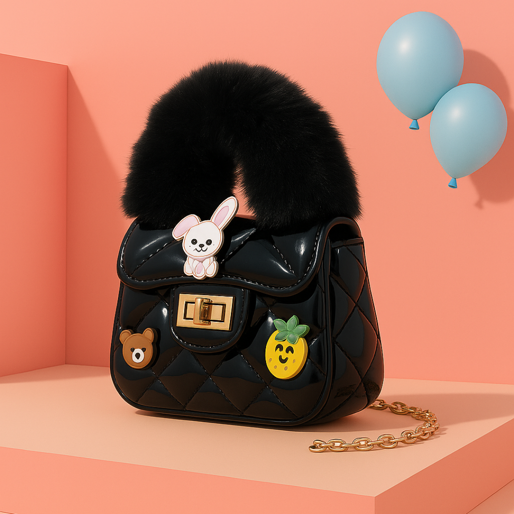 Noiré Luxe Quilted Fur Handle Handbag for Girls