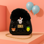 Noiré Luxe Quilted Fur Handle Handbag for Girls