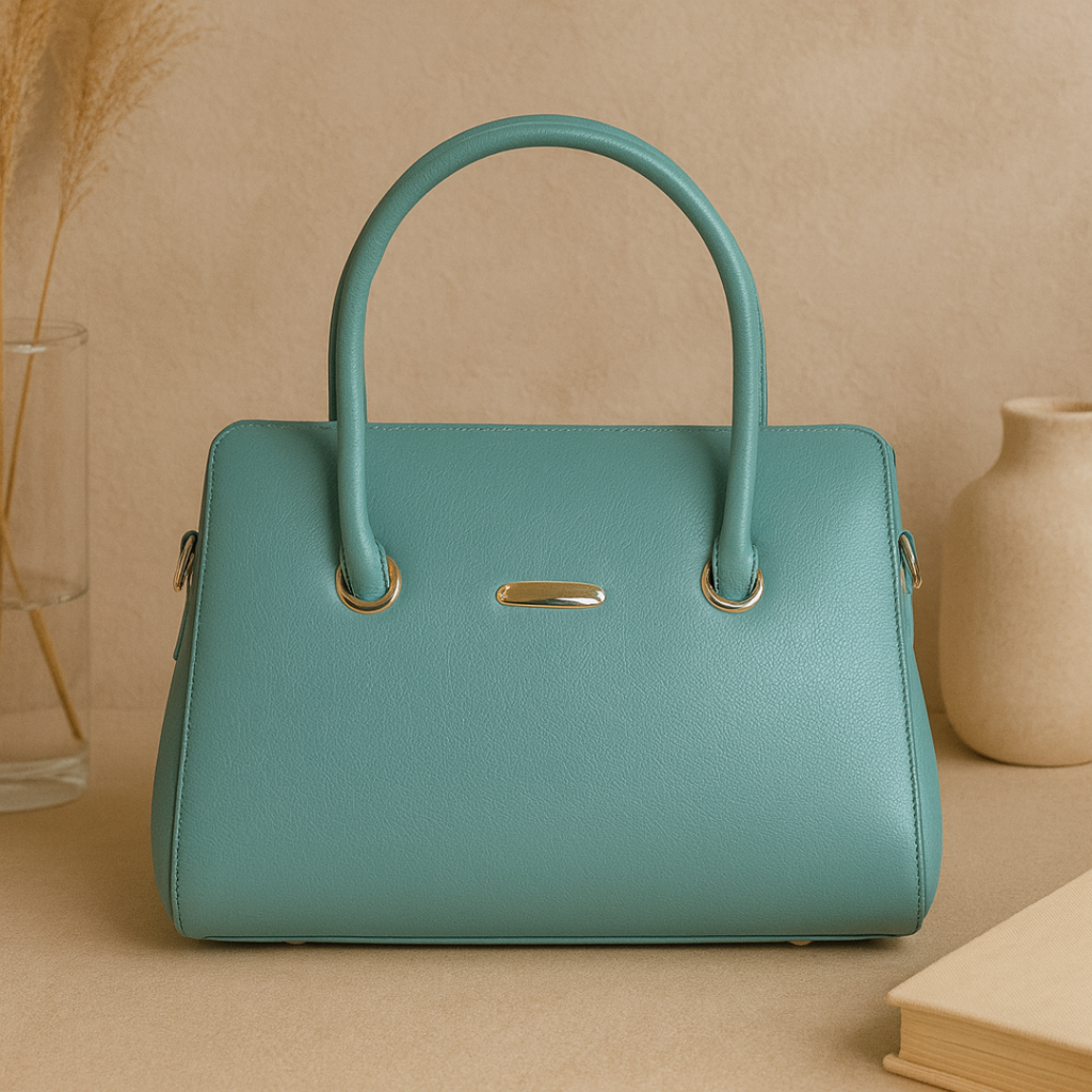 Caramel Blue Structured Tote HandBag For Women