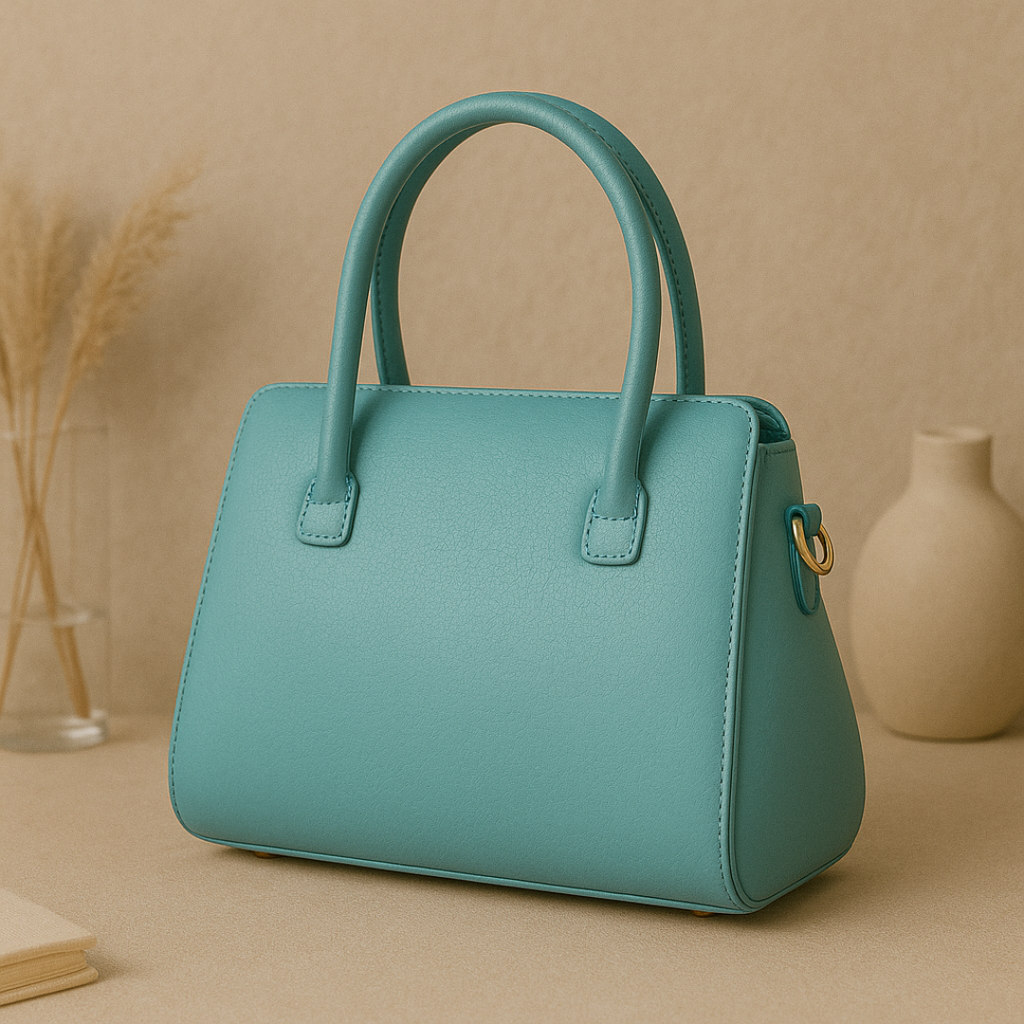 Caramel Blue Structured Tote HandBag For Women