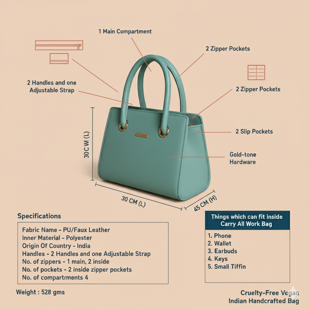 Caramel Blue Structured Tote HandBag For Women