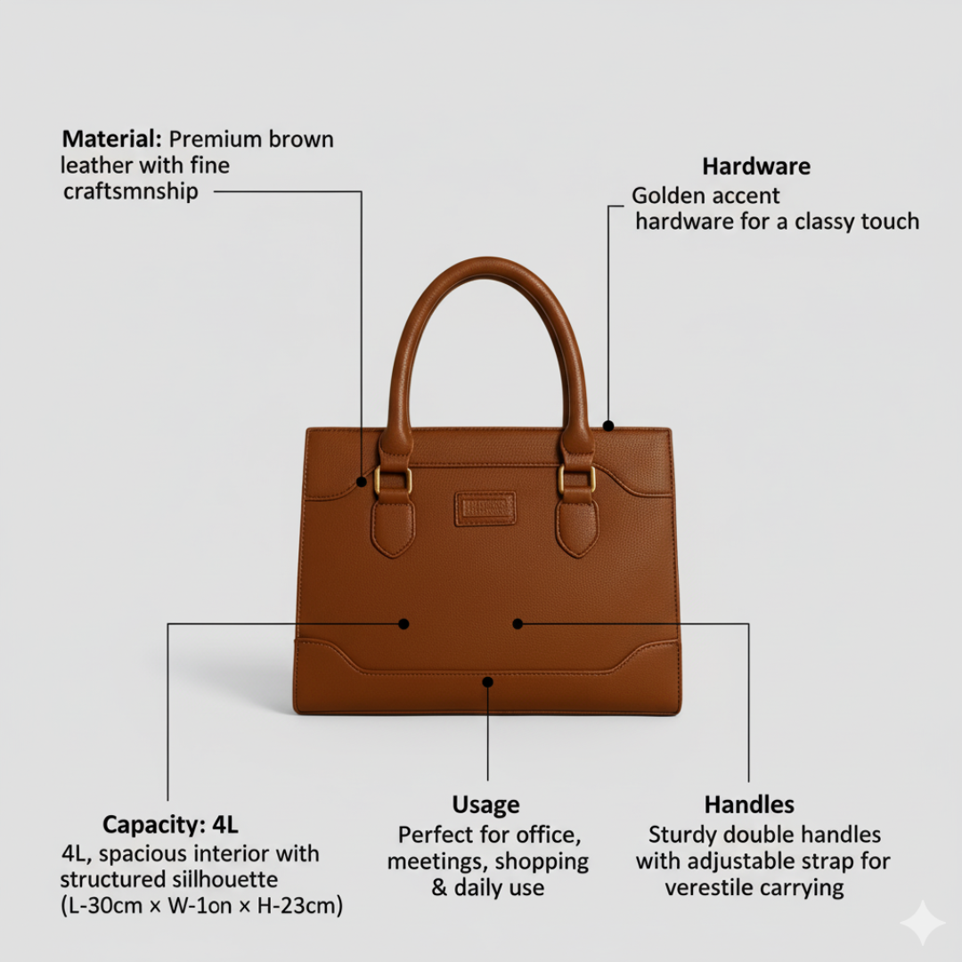Classic Structured Tote Brown HandBag For Women