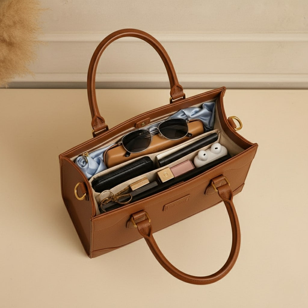 Classic Structured Tote Brown HandBag For Women