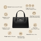 Elara Textura Classic Black Tote HandBag for Women-Premium PU Leather Elegant Handbag
