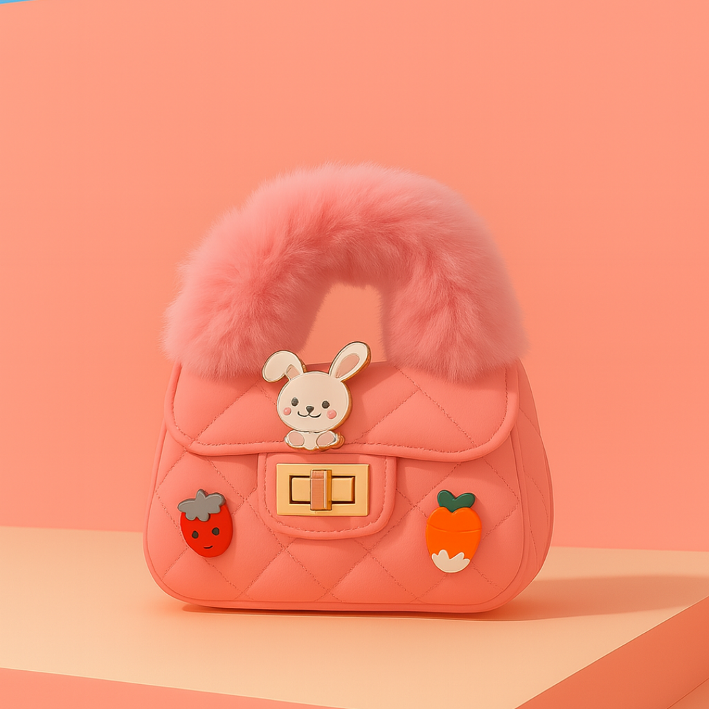 Noiré Luxe Quilted Fur Handle Handbag for Girls