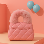 Noiré Luxe Quilted Fur Handle Handbag for Girls