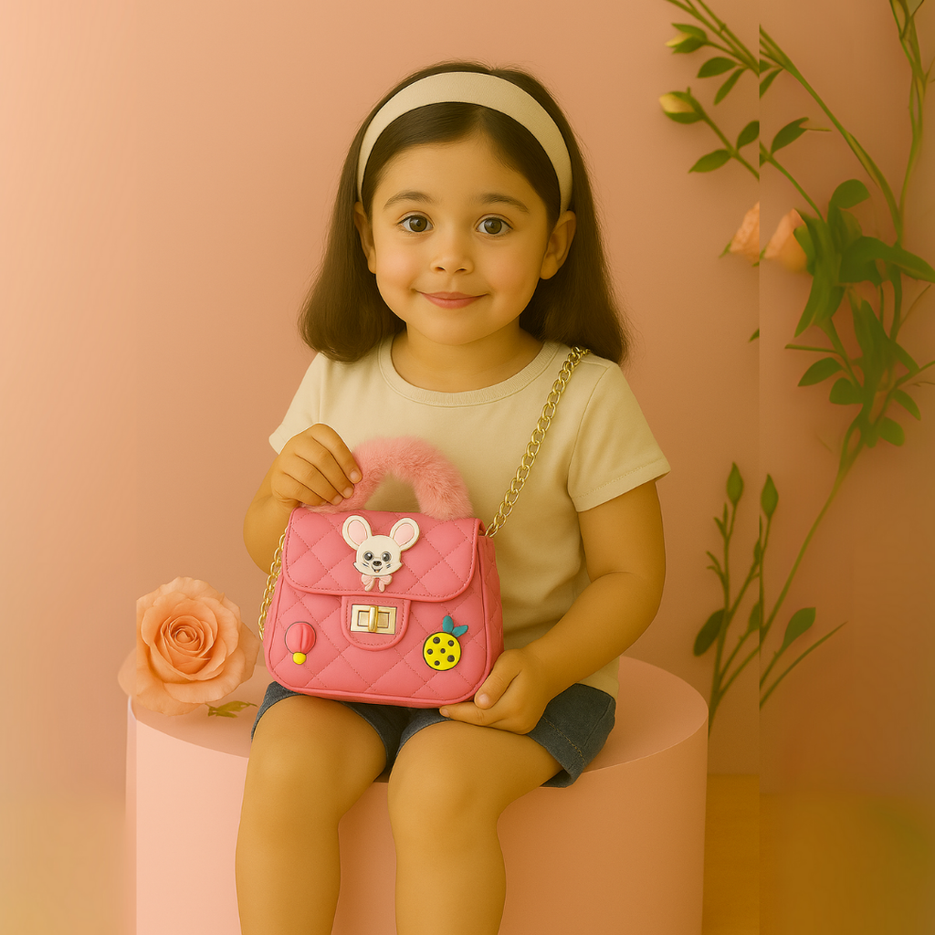 Noiré Luxe Quilted Fur Handle Handbag for Girls