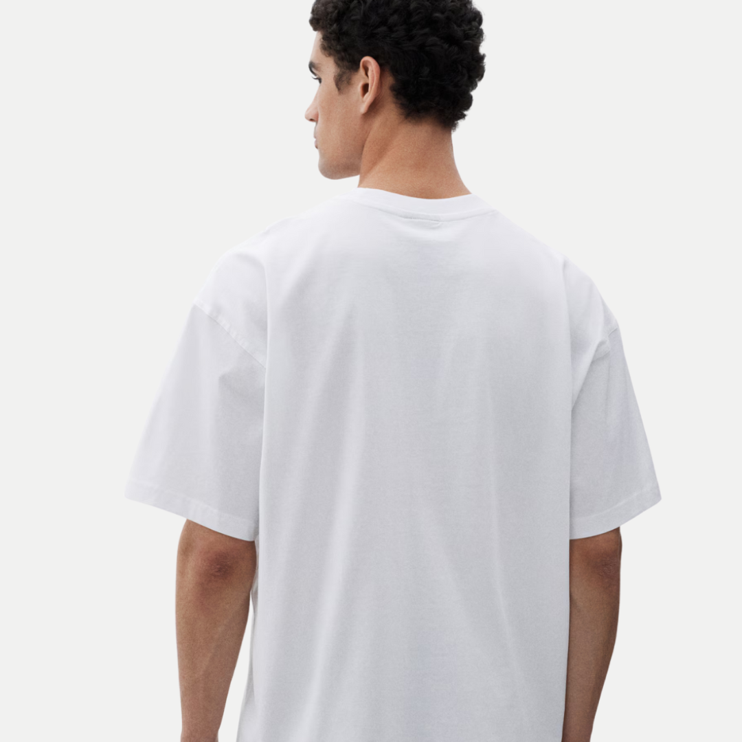 For Men’s Chrome Thorn Crest Oversized Tee – Metallic Front Graphic