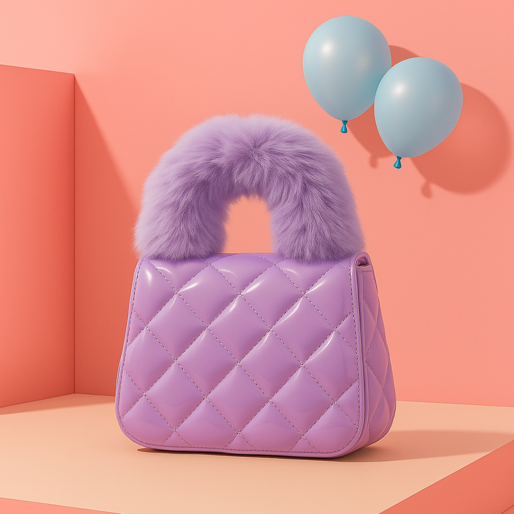 Noiré Luxe Quilted Fur Handle Handbag for Girls