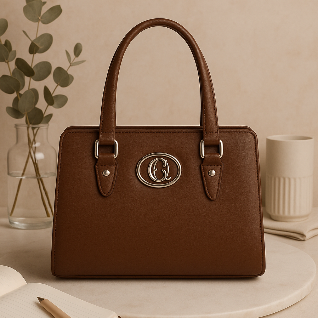 Elegant Vegan Leather Handbag with Silver GG Logo