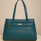 Blush Structured Tote Teal Blue Handbag For Women